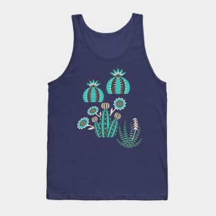 DESERT GARDEN CACTUS SUCCULENTS Retro Mid-Century Graphic Turquoise Black White - UnBlink Studio by Jackie Tahara Tank Top